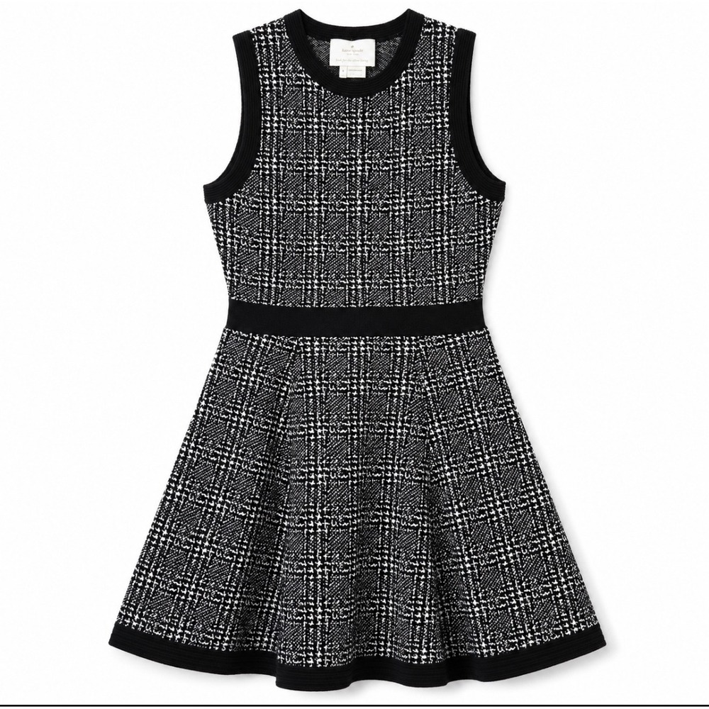 Kate Spade Black White Plaid Sweater Dress Small Fit Flare Wool Blend NEOT